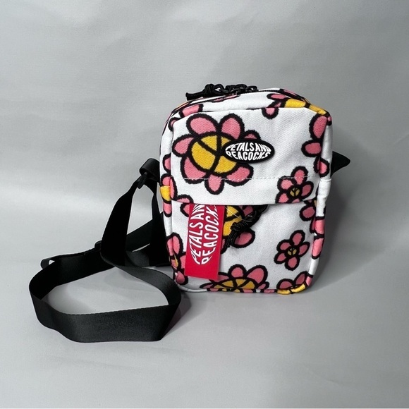 PETAL and Peacocks White Peace Sign Floral Canvas Shoulder Crossbody Bag NWT - Picture 1 of 9